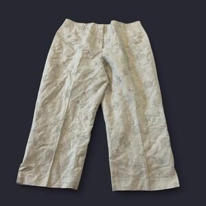 Larry Levine Linen Floral Embroidered Capris Pants Casual Summer Women's 16